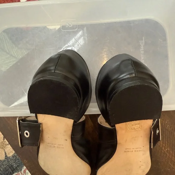 Vero Cuoio Black Leather Pointed Flats with Silver Buckles Made in Italy 9.5 - Picture 6 of 12